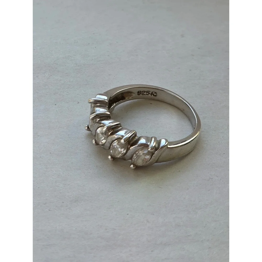 Vintage Sterling Silver 925 Marquise Cubic Zirconia CZ Five Stone Ring Size 7